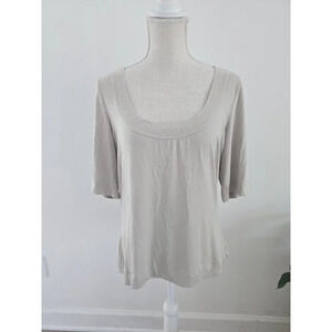 St John Spa Beige Half Sleeve Studded Rhinestone Stretchy Top Bloise Shirt L